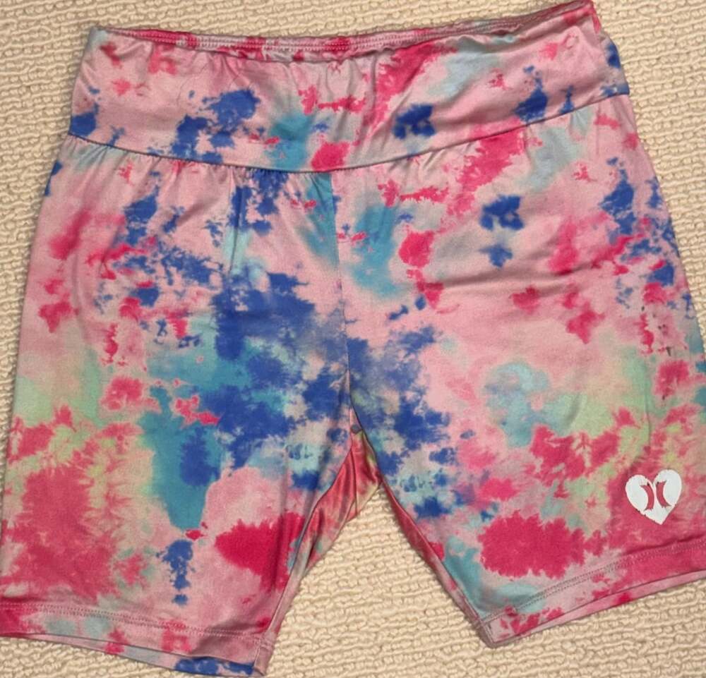 Hurley Tie Dye Shorts Pink Blue Green Heart Logo
